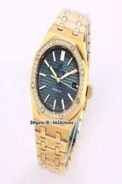 12 Style 37mm Selfwinding Automatic Womens Watch 15451BAZZ1256BA01 Diamond Bezel Blue Dial 18K Gold Bracelet Ladies Sports6707281