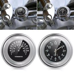 2 in 1 Motorcycles Handlebar Clock Thermometer Temp Gauge Luminous Dial Clock Drop Shipping