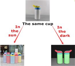 Whole Sublimation Green Glow UV Colour Change 12oz Totally Straight Kids Tumblers Glowing In The Dark Changing Colour In The Su4863415