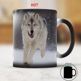 Winter Snow Wolf Animal Heat Sensitive Coffee Mug Cup 350ml Magic Ceramic Colour Changing Tea Cups
