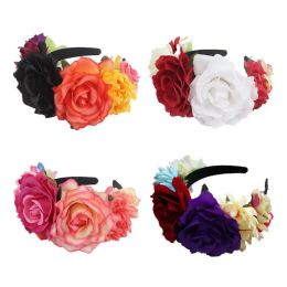 Christmas Halloween Multicolor Rose Flower Headband Cosplay Day of the Dead Wreath Festival Headpiece