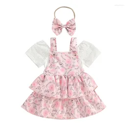 Clothing Sets 3 Pcs Baby Girl Summer Outfit Off-shoulder Short Sleeve Romper And Floral Ruffle Suspender Skirt Set With Headband