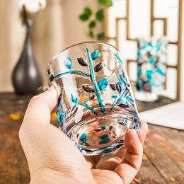 Wine Glasses Creative Hand-painted Branch Glass Cup With Etched Flower Design And Colourful Relief Leaves Ideal For Water Juice