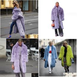 Womens Fur Faux Winter Spring Women Coat Luxury Long Loose Lapel European Overcoat Thick Warm Female P Coats Drop Delivery Apparel Clo Dh4Xy