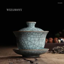 Cups Saucers WZAMONY Chinese Longquan Celadon Porcelain Gaiwan China Teacups SaucerTea Bowl Large Capacity Tea Pot