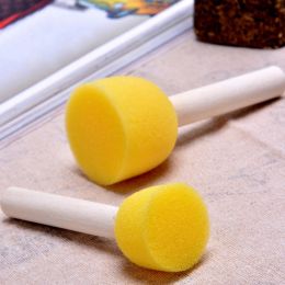 5pcs Round Sponges Brush Set Sponge Brush Stencil Sponge with Wood Handle DIY Painting Tools for Children Toddler Kids Drawing