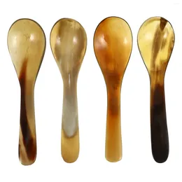 Spoons 4 Pcs Horn Coffee Spoon Scoop Honey Salad Soup Dessert Horns Mixing Ox Plastic Cutlery