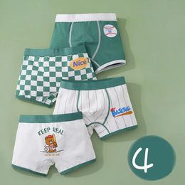 Cotton Kids Underwear Korean Cartoon Car Boxers for Boys Teenage Plaid Panties Shorts Boy Cute Underpants 2 4 8 12 14 Years 240409