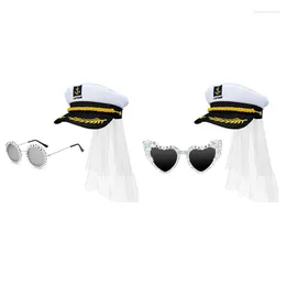 Berets Bridal Sunglasses & Hat With Veil For Women Shower Costume Captain Eyewear Bachelorettes Party Drop