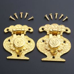 4Pcs Antique Vase Shape Metal Buckle Wooden Jewellery Box Vase Buckle Hasp Latch Lock Decorative Vintage Latch Clasp with Screws