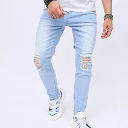 Men's Jeans Street Style Hip Hop Ripped Stylish Men Slim Pencil Trousers Holes Stretch Denim Pants Male Clothing