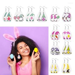 Dangle Earrings 12 Pairs Gnome Easter Faux Leather Teardrop Earring Egg Print C1FE