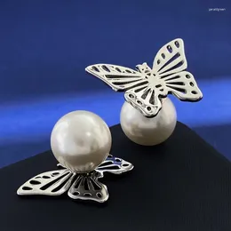 Stud Earrings Arrival Fashion Butterfly Smooth Brass Hollow Out Retro Pearl Women Party Jewellery High Quality