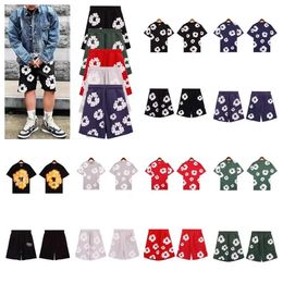 summer style Harajuku y2k flower clothes American kapok all-over printed foam mens and womens quarter pants suit 240329