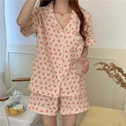 Home Clothing Alien Kitty Korean Cotton Stylish Sweet Sleepwear 2024 Minimalist Floral Brief Soft Summer Femme Chic Comfortable Pajamas Sets