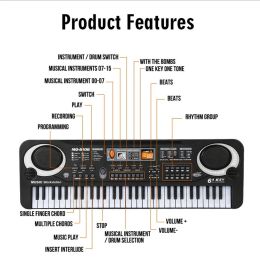 61 Keys Black Digital Music Electronic Keyboard Key Board Electric Piano Kids Gift with microphone Keyboard Musical Instruments