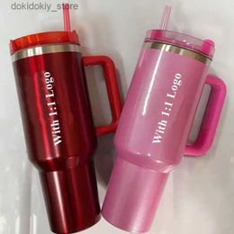 Mugs Co Winter Cosmo Pink Red Holiday Watermelon Moonshine Quencher H2.0 40oz Stainless Steel Tumblers Cups with handle Lid And Straw Car mus Water Bottles 0408 L49