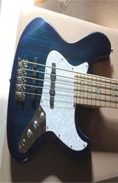 2021 Quality 5 String Maple Neck F Jazz Stripe DARK Blue Electric Bass Guitar In Stock3346657