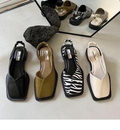 Sandals 2024 Flat Shoes Women Square Toe Single Simple Temperament Leather Spring Autumn 4 Colors