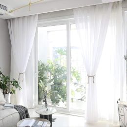 Transparent Thin Gauze Curtain Bedroom Sitting Room Window Curtain Solid Colour Wedding Party Glass Yarn Shading Sheer Decoration