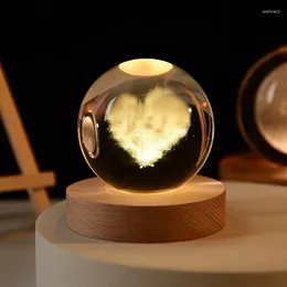 Decorative Figurines 1pc 3D Crystal Ball Night Light LED With Base 6cm Warm USB Power Supply As Birthday Gift Model Home Desktop Decorati