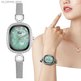 Wristwatches Womens Fashion Luxury es Qualities Green Ladies Quartz Wristes Simple Rectangle Woman Stainless steel mesh belt Clock240409