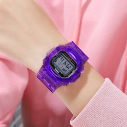 SKMEI 1999 Transparent PU Strap Lady Wristwatch Shockproof reloj mujer Multifunctional 2 Time Count Down Women Digital Watches