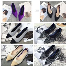 Top Luxury Flat bottomed pointed ballet black white soft soled knitted maternity womens boat shoe casual and comfortable size 35-41