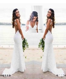 Sexy Lace Wedding Dress Country Style Count Train Deep V Neck Backless Wedding Dresses Handmade Mermaid Bridal Gowns Simple Wear5346355