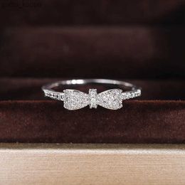 2PCS Wedding Rings New Exquisite White Zirconia Bow Ring Sweet and Simple Party Birthday Gift 925 Stamp Fashion Jewellery Wholesale Wedding Ring