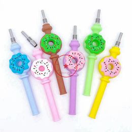 Colorful Silicone Smoking Donut Style Oil Rigs Hookah Shisha Smoking Waterpipe Banger Bong Bubbler Nails Tip Portable Filter Cigarette Holder Mouthpiece DHL