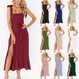 Casual Dresses Women'S Spring And Summer Solid Color Open French High Sense Of