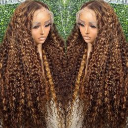 Highlight Lace Front Human Hair Wig Deep Wave 4/27 Ombre Colored 13x4 HD Lace Frontal Wigs Deep Curly Lace Wigs for Black Women