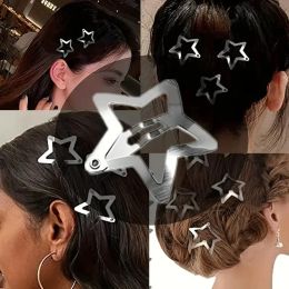 100/2Pcs Y2K Silver Star Hair Clips for Girls Filigree Metal Snap Clip Girls' Hairpins Barrettes Hair Jewellery Nickle Bobby Pin