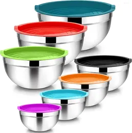 Bowls Vesteel 7 Pcs Stainless Steel Mixing Metal Nesting Salad With Lids 4.5/3.5/3/2.5/1.5/1.2/0.7 QT - Multi-Color