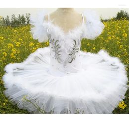 Stage Wear 2024 Children Professional Ballet Dancer In The Form Of Pancakes White Swan Lake Suit Girl Wearing Skirts