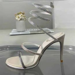 Dress Shoes Sexy High Heel Sandals for Women Rhinestone Ankle Snake Rope Surrounding Party Ball Crystal Gladiator H240409 7Y5V