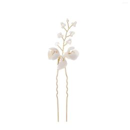 Hair Clips Barrettes 3Pcs U-Shape Hairpin Headwear With Acrylic Beads Female Elegant Ceramic Flower For Birthday Stage Party Hairstyle Ott61