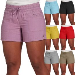 Women Fashion Casual Solid Colour Elastic Waist Split Shorts Short Pants 240409