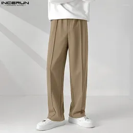Men's Pants INCERUN Men Casual Solid Colour Joggers Loose Elastic Waist Straight Trousers Streetwear 2024 Fashion Korean Long