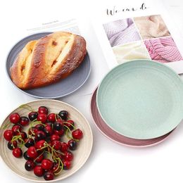 Plates 4PCS 4 Colors European Style Snack Dish Dinner Kitchen Plate Serving Dessert Fruit Tray Wheat Straw