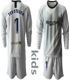 HOT 2019 2020 Youth Long Ter Stegen Goalkeeper Jerseys Kids Kit Soccer Sets #1 Ter Stegen Kid Boy Goalkeeper Jersey Uniform Sets7364116