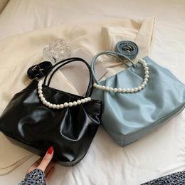 Shoulder Bags Large Capacity Pleated Pearl Bag For Women Solid Color Shopping PU Leather Casual Top-Handle Chain Handbags