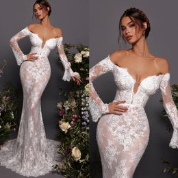 Mermaid Garden Lace For Off Shoulder Long Sleeves Wedding Dresses Bridal Gowns Backless Designer Bride Dress