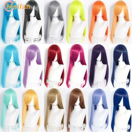 MEIFAN Synthetic Color Long Cosplay Wigs 60cm Lolita Wig Green Pink Blonde Purple Straight Wig Halloween Party Hairstyle 240402