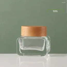 Storage Bottles 50G Clear Glass Jar Wooden Lid Pot Tin Day Night Cream Eye Serum Essence/moisturizer Mask Gel/wax Foundation Skin Care