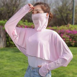 Sunscreen clothes womens short summer long sleeved shawl hooded mask breathable thin outdoor cycling sunscreen shirt cloak batch