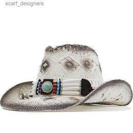 Wide Brim Hats Bucket Hats New % Natural Straw Cowboy Hat Women Men Handmade Weave Cowboy Hats For Lady Tassel Summer Western Sombrero Hombre Beach Hats Y240409