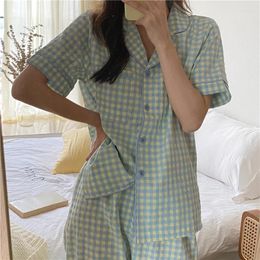 Home Clothing Alien Kitty Women Pajamas 2024 Classic Plaid Pijama Mujer Two-piece Suit Summer Trousers Suits Minimalist Loose Sleepwear