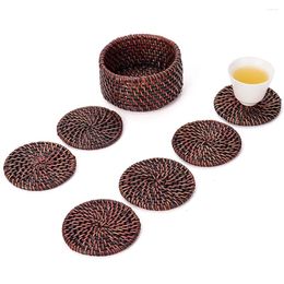 Cups Saucers Chinese Style Handmade Rattan Weave Teacup Tray For Home Office Teahouse Heat Insulation Coffee Cup With Storage Stand